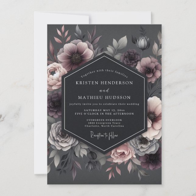 Plum Penumbral Bloom Wedding Invitation (Front)