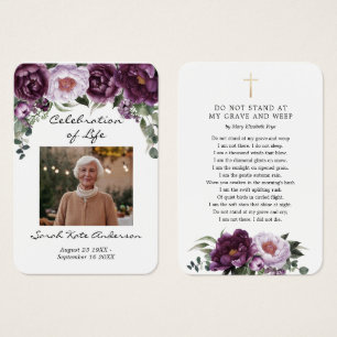 Plum Peonies Funeral In Loving Memory Poem Card