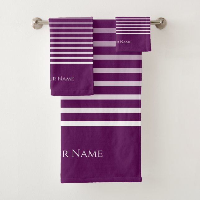 Plum Perfection Name & Fading Stripes Bath Towel  (Insitu)