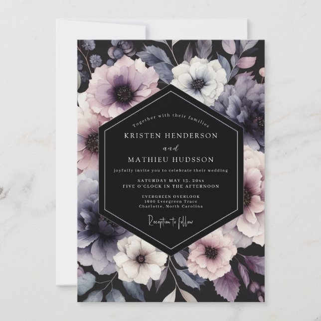 Plum Periwinkle Nocturne Wedding Invitation (Front)