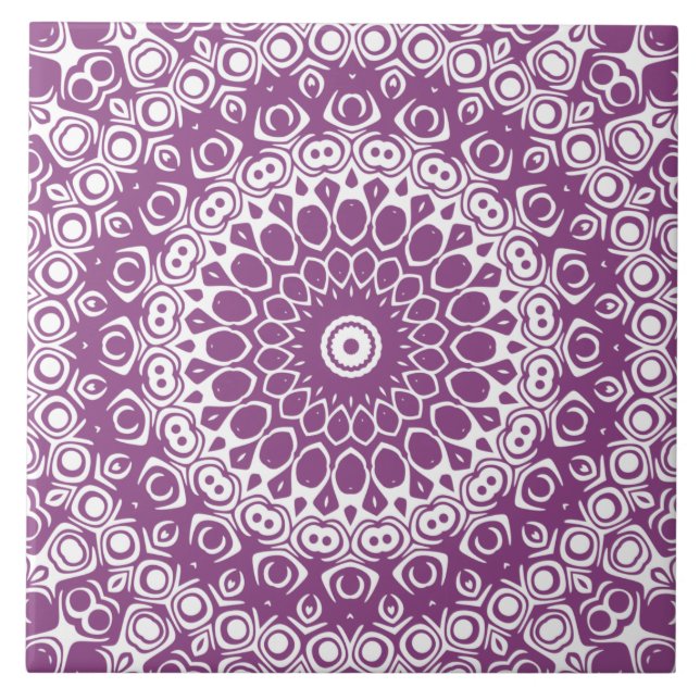 Plum Petal Mandala Symphony Ceramic Tile (Front)