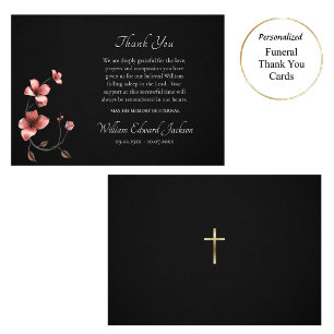 Plum Pink Flowers Orthodox Christian Memorial Thank You Card
