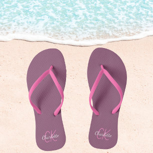 Plum pink name monogram  thongs