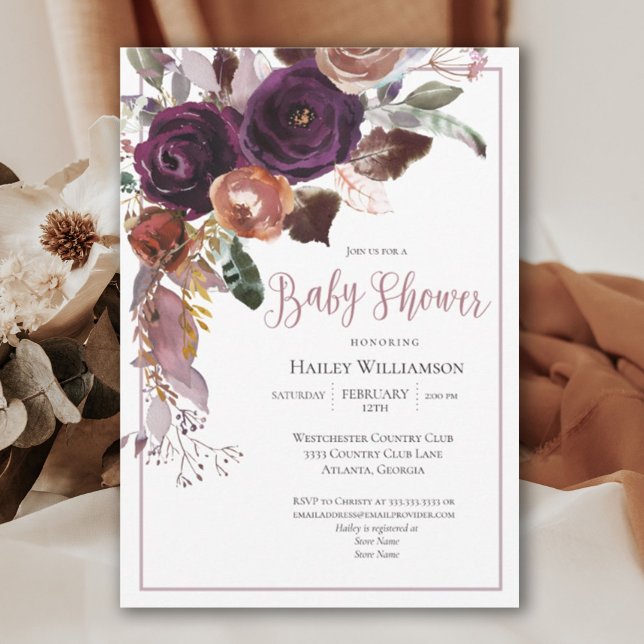 Plum, Pink, Purple Floral String Light Baby Shower Invitation (Creator Uploaded)
