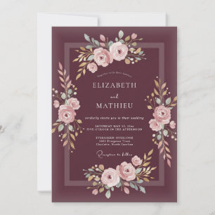 Plum Pink Romantic Floral Wedding Invitation