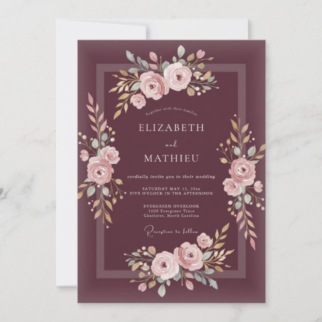 Plum Pink Romantic Floral Wedding Invitation (Front)
