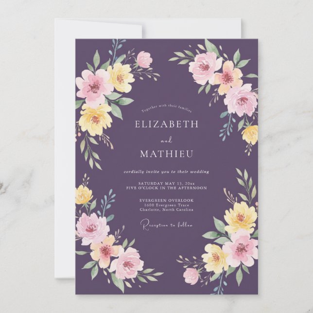 Plum Pink Yellow Painted Wedding Invitation (Front)