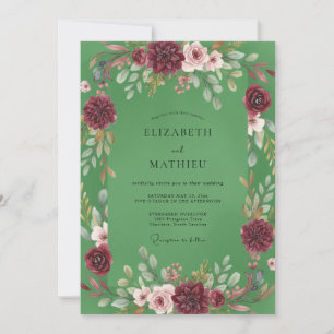 Plum Pistachio Wreath Wedding Invitation