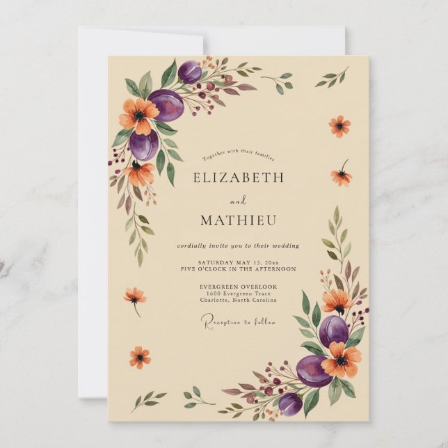 Plum Poetic Autumnal Wedding Invitation (Front)