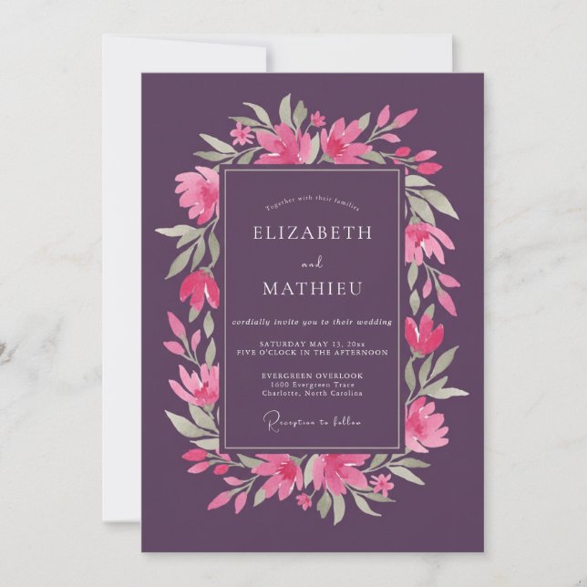 Plum Poetic Spring Wedding Invitation (Front)
