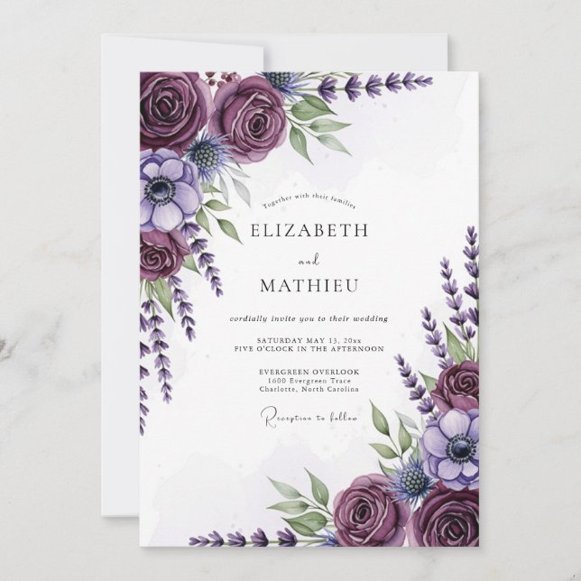 Plum Polished Spring Wedding Invitation (Front)