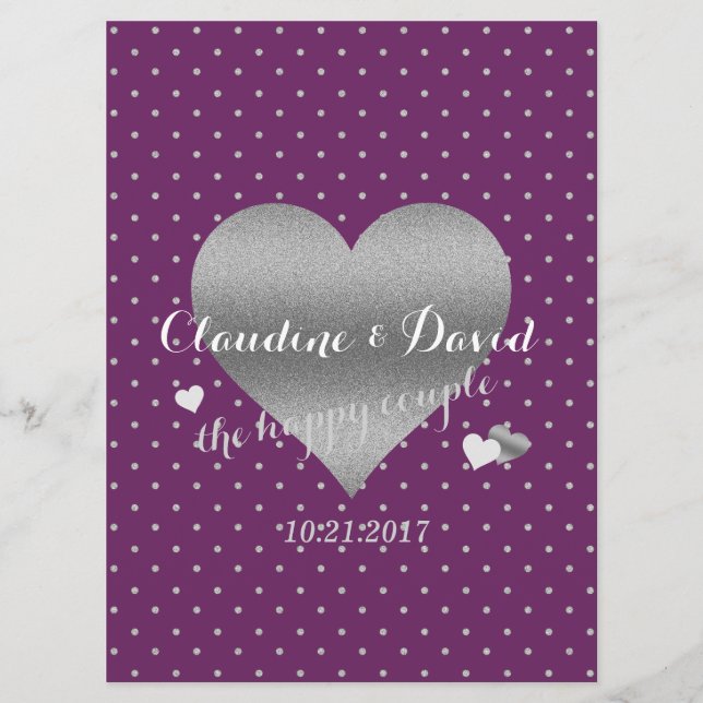 Plum Polka Dot Elegant Wedding Party Program (Front)