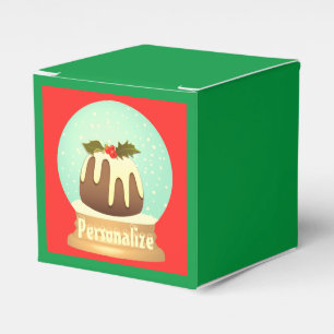 Plum pudding snow globe winter cake red green favour box