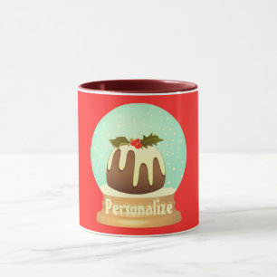 Plum pudding snow globe winter cake red green  mug