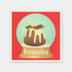 Plum pudding snow globe winter cake red green   napkin