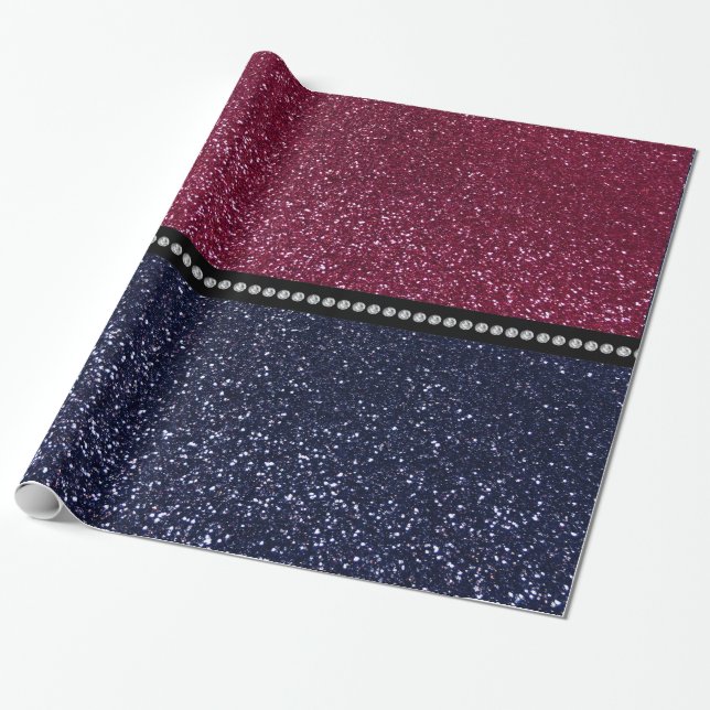 Plum purpke and Navy blue glitter Wrapping Paper (Unrolled)