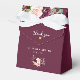 plum purple and blush floral wedding favour box