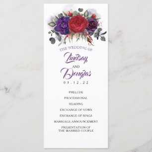 Plum Purple and Burgundy Floral Wedding Programs