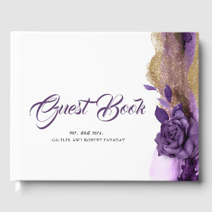 Plum Purple and Gold Glitter Wedding Guest Book