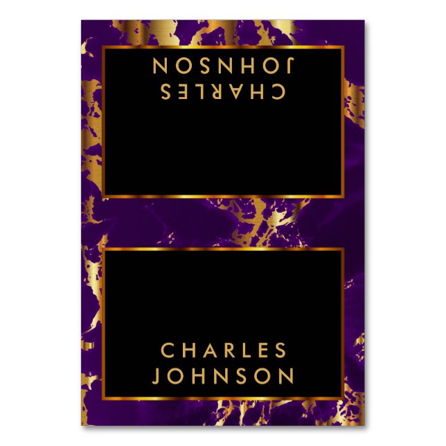 Plum Purple and Gold Marble - Place Cards (Front)