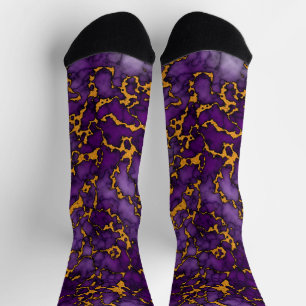 Plum Purple and Gold Marble Texture Design Socks