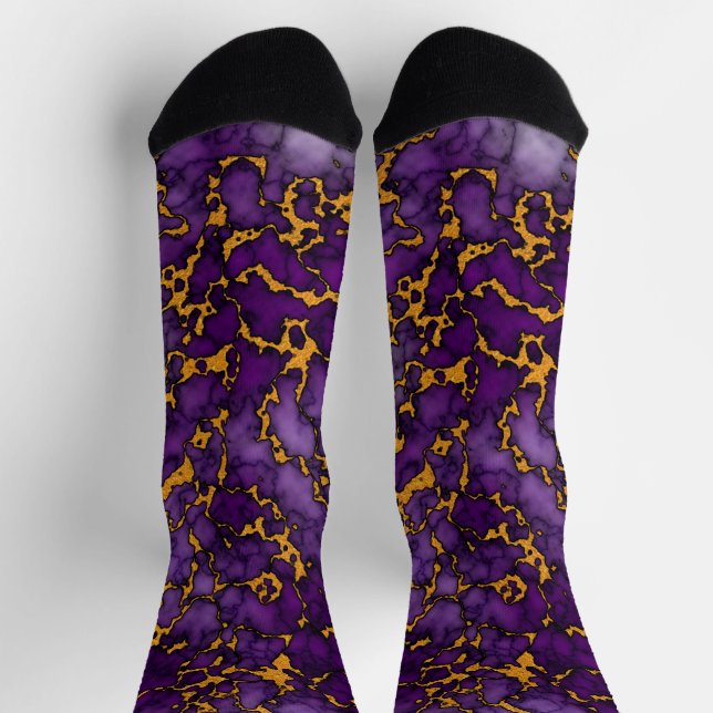 Plum Purple and Gold Marble Texture Design Socks (Top)