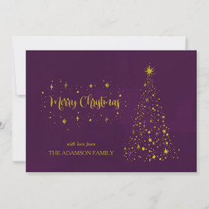 Plum Purple and Gold Merry Christmas Holiday Card