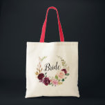 plum purple and peach bride Tote Bag<br><div class="desc">watercolor floral design with elegant plum purple and peach flowers. The text and colours can be personalised.</div>