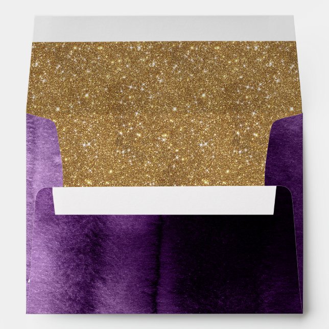 Plum Purple and Sparkle Gold Glitter Romantic Envelope (Back (Bottom))