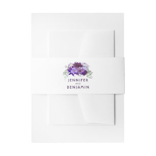 Plum Purple and Violet Flowers Wedding Invitation Belly Band