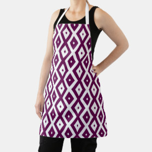 Plum purple and white diamond pattern apron