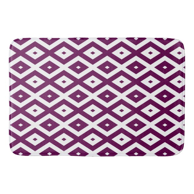 Plum purple and white diamond pattern bath mat (Front)