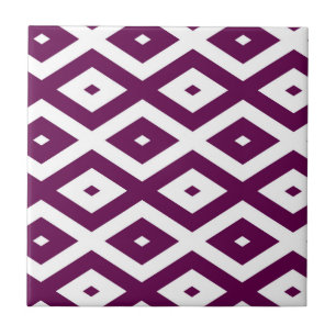 Plum purple and white diamond pattern ceramic tile