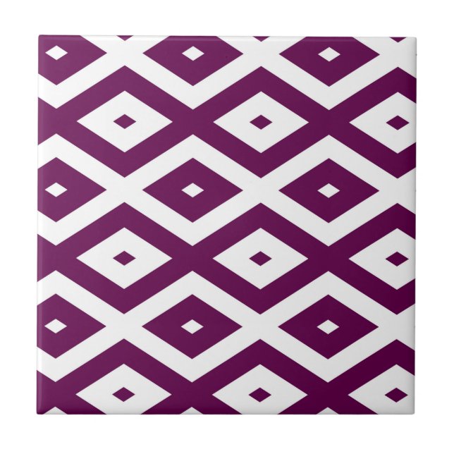 Plum purple and white diamond pattern ceramic tile (Front)