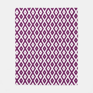 Plum purple and white diamond pattern fleece blanket