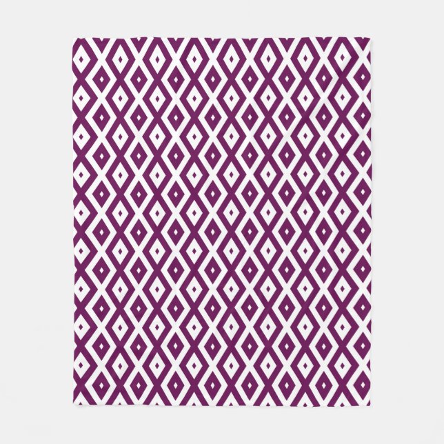 Plum purple and white diamond pattern fleece blanket (Front)