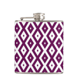 Plum purple and white diamond pattern hip flask