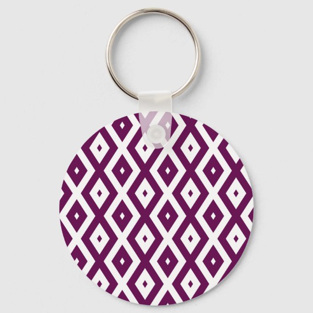 Plum purple and white diamond pattern key ring (Front)