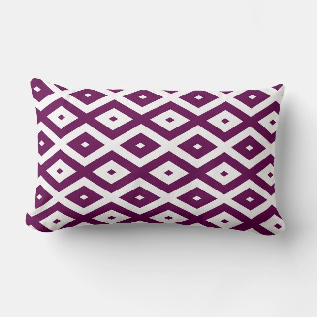 Plum purple and white diamond pattern lumbar cushion (Front)