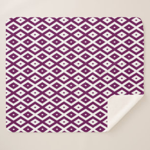 Plum purple and white diamond pattern sherpa blanket