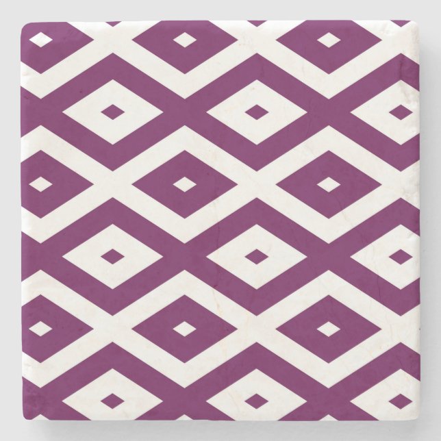 Plum purple and white diamond pattern stone coaster (Front)