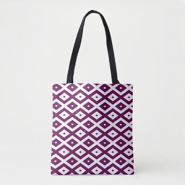 Plum purple and white diamond pattern tote bag (Front)