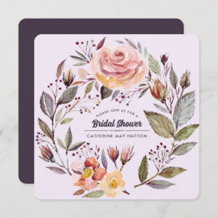 Plum Purple Autumn Floral Bridal Shower Invitation