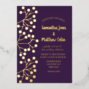 Plum Purple Baby's Breath Floral Gold Foil Wedding