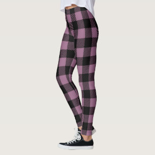 Plum Purple Black Buffalo Check Plaid Pattern Leggings