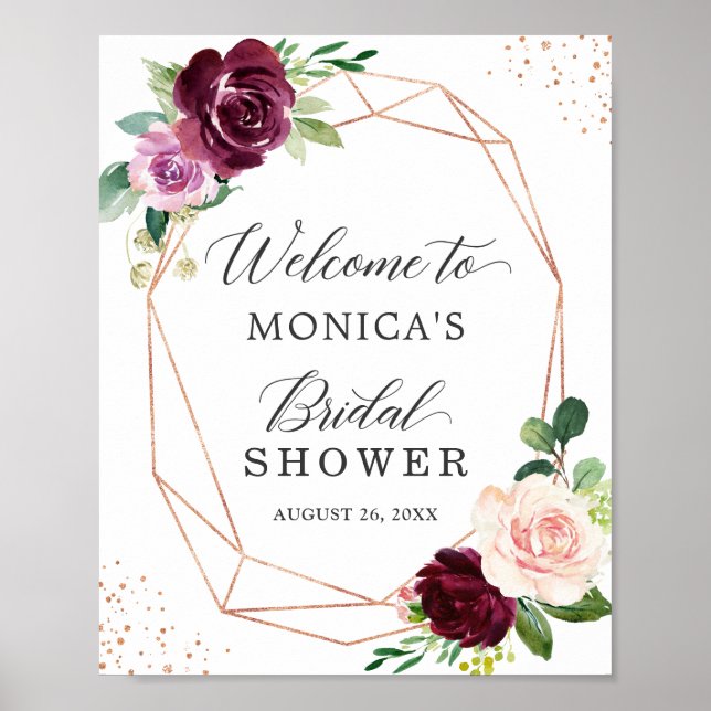 Plum Purple Blush Floral Modern Bridal Shower Sign (Front)