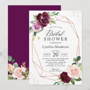 Plum Purple Blush Floral Rose Gold Bridal Shower Invitation