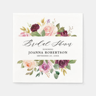Plum Purple Blush Pink Botanical Bridal Shower Napkin