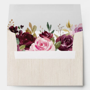 Plum Purple Blush Pink Botanical Floral Wedding Envelope