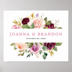 Plum Purple Blush Pink Botanical Floral Wedding Poster